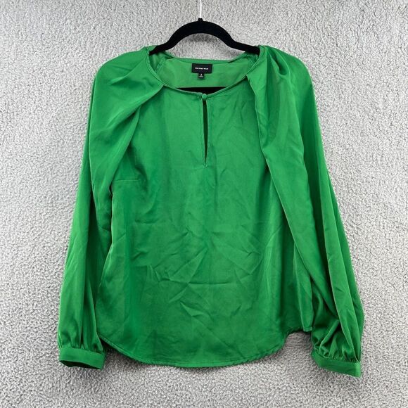 Who What Wear Balloon Long Sleeve Keyhole Blouse Kelly Green Sz Small - Picture 2 of 11